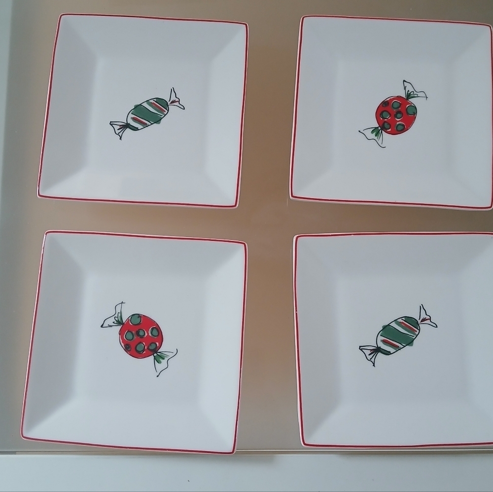 Salad Plates Food Network 6" Set of 4 Square Bevel Candies Sweets Christmas